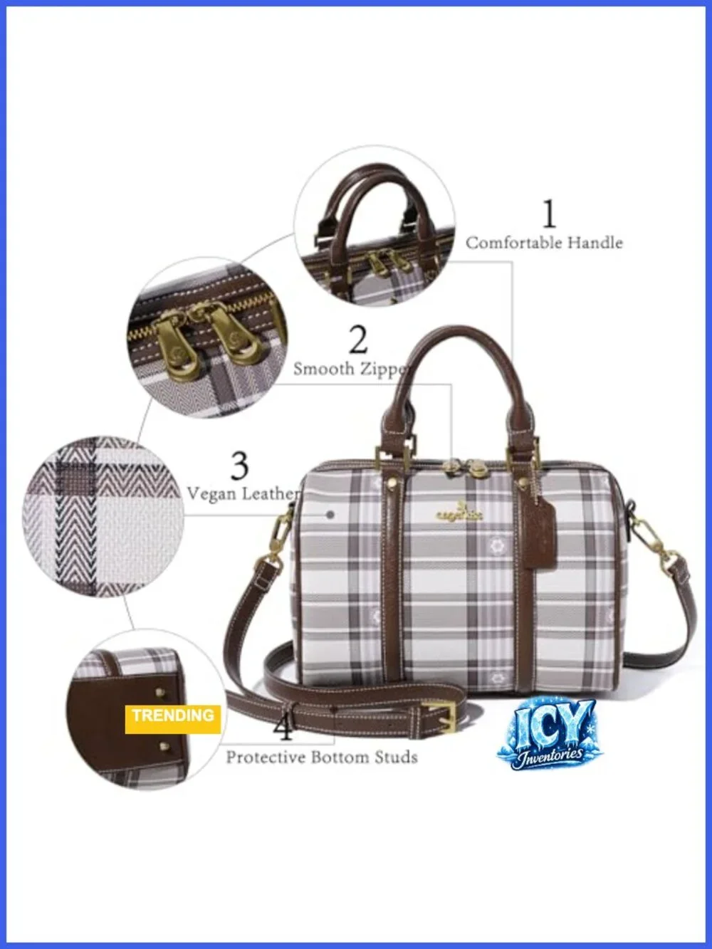 Vegan Leather Barrel Satchel Purse Top Handle Shoulder Crossbody Bag